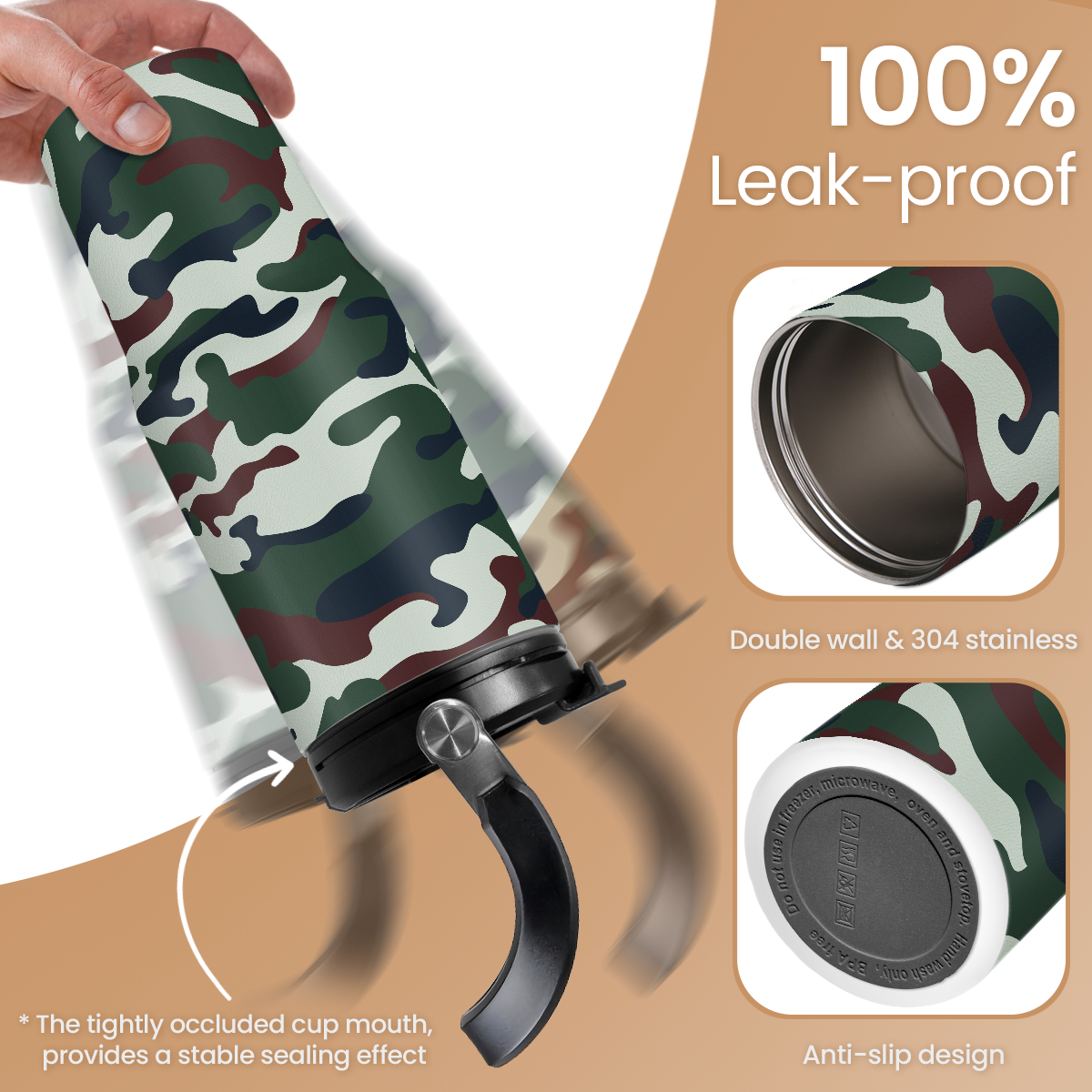 Camo Camouflage Flip Straw Tumbler with Handle 30oz