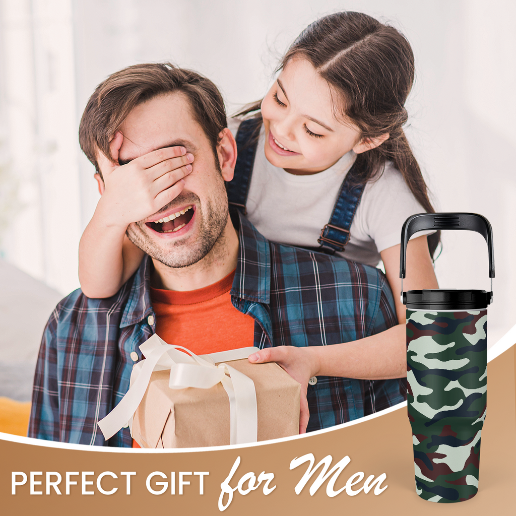 Camo Camouflage Flip Straw Tumbler with Handle 30oz