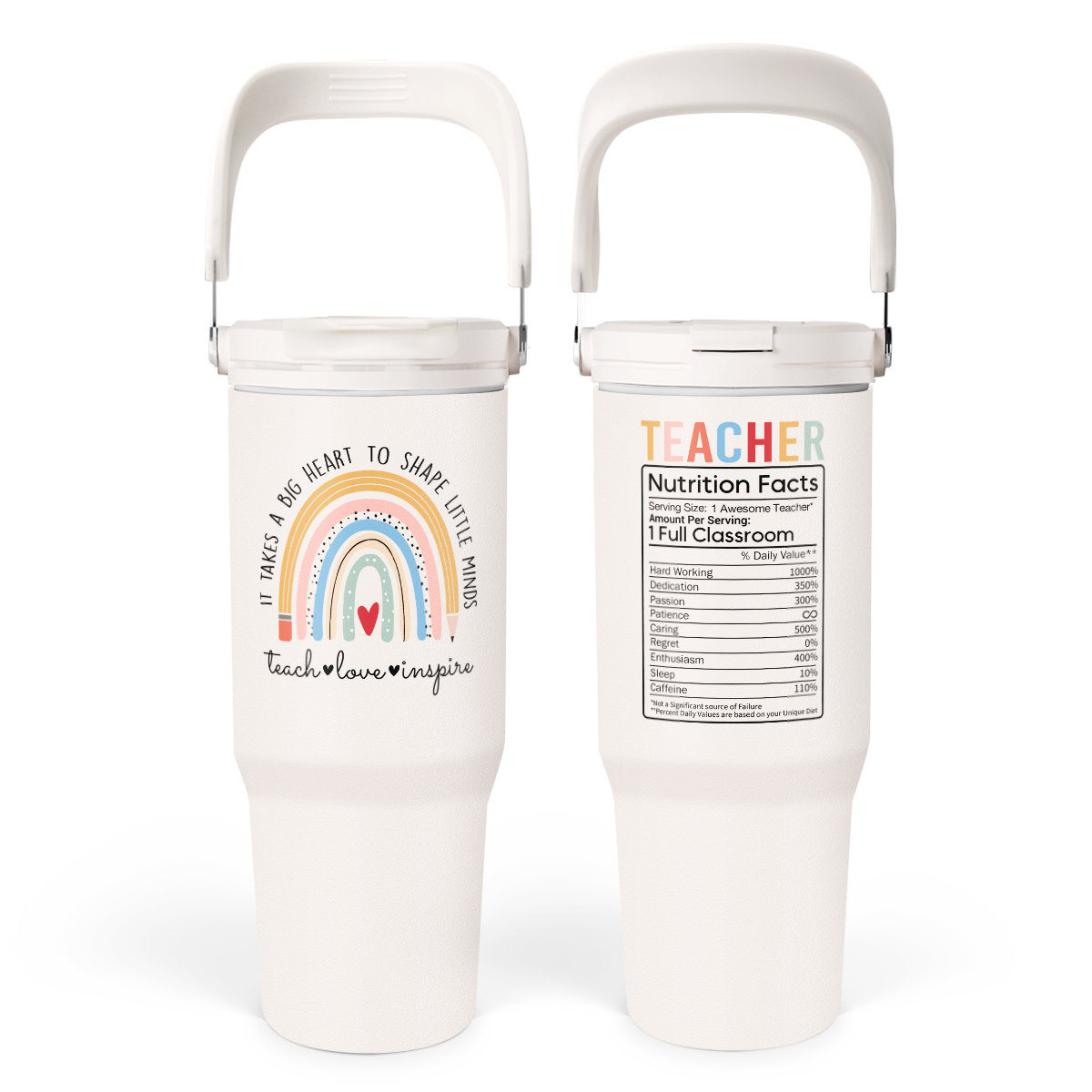 White Teacher Flip Straw Tumbler with Handle 30oz