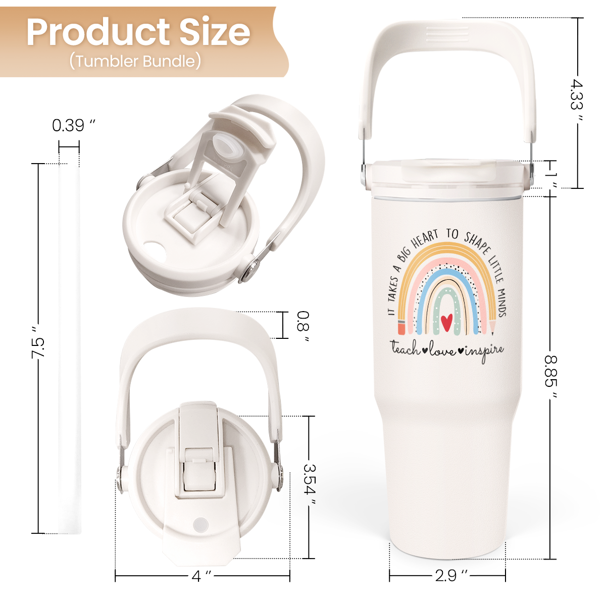 White Teacher Flip Straw Tumbler with Handle 30oz