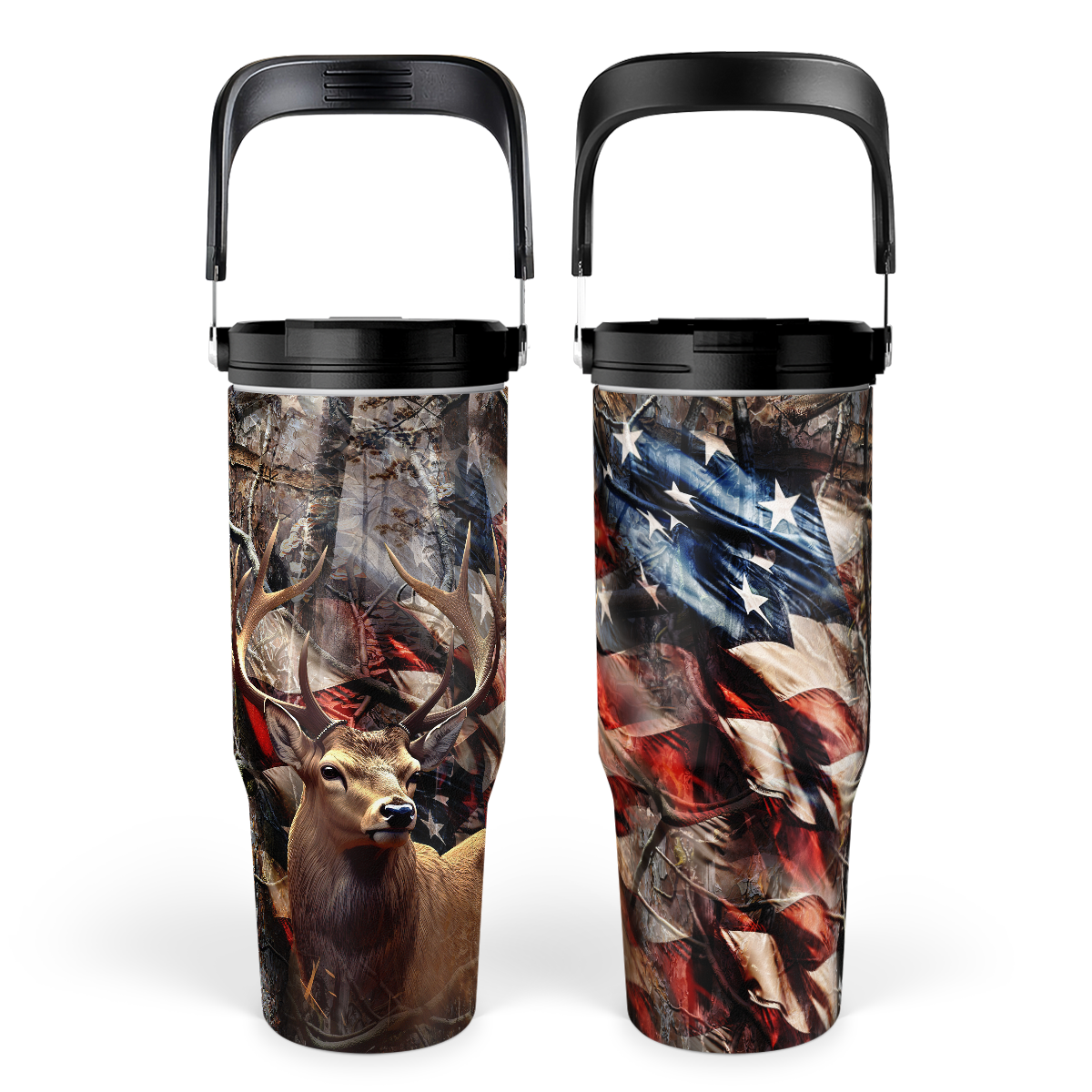 Brown Hunting Flip Straw Tumbler with Handle 30oz