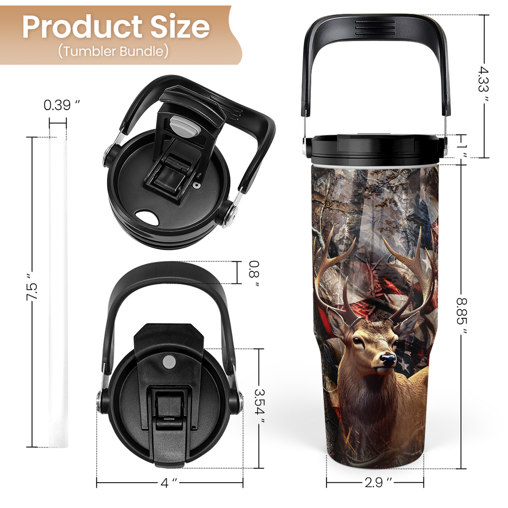 Brown Hunting Flip Straw Tumbler with Handle 30oz