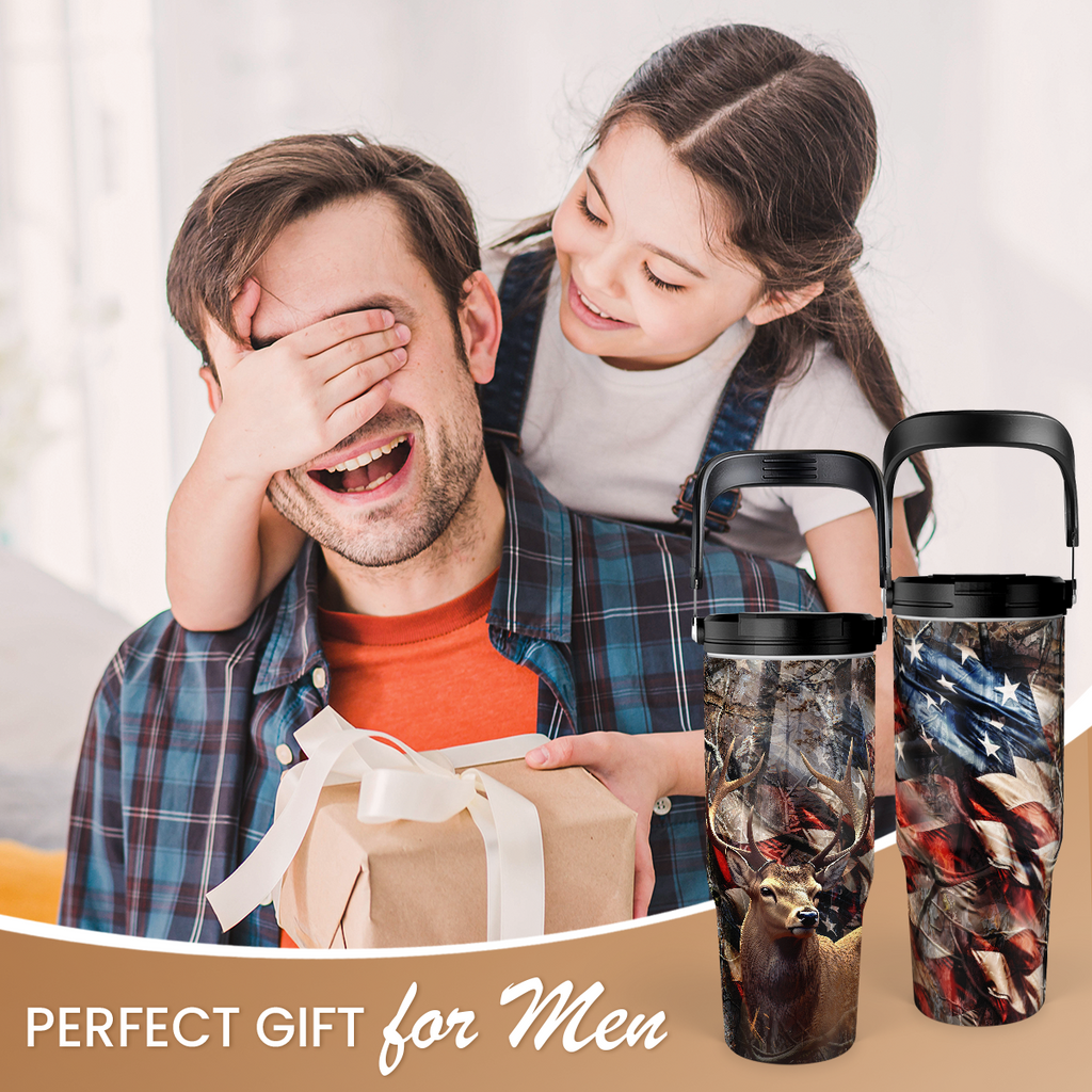 Brown Hunting Flip Straw Tumbler with Handle 30oz
