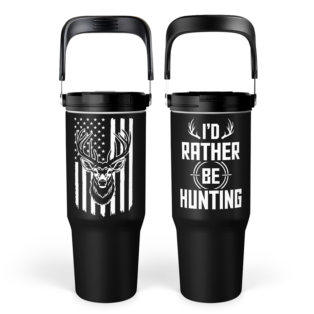 Black Hunting Flip Straw Tumbler with Handle 30oz