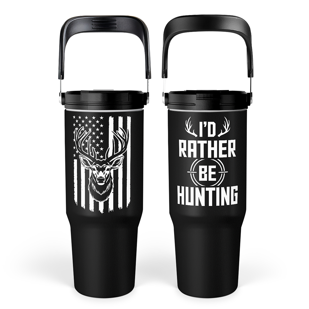 Black Hunting Flip Straw Tumbler with Handle 30oz