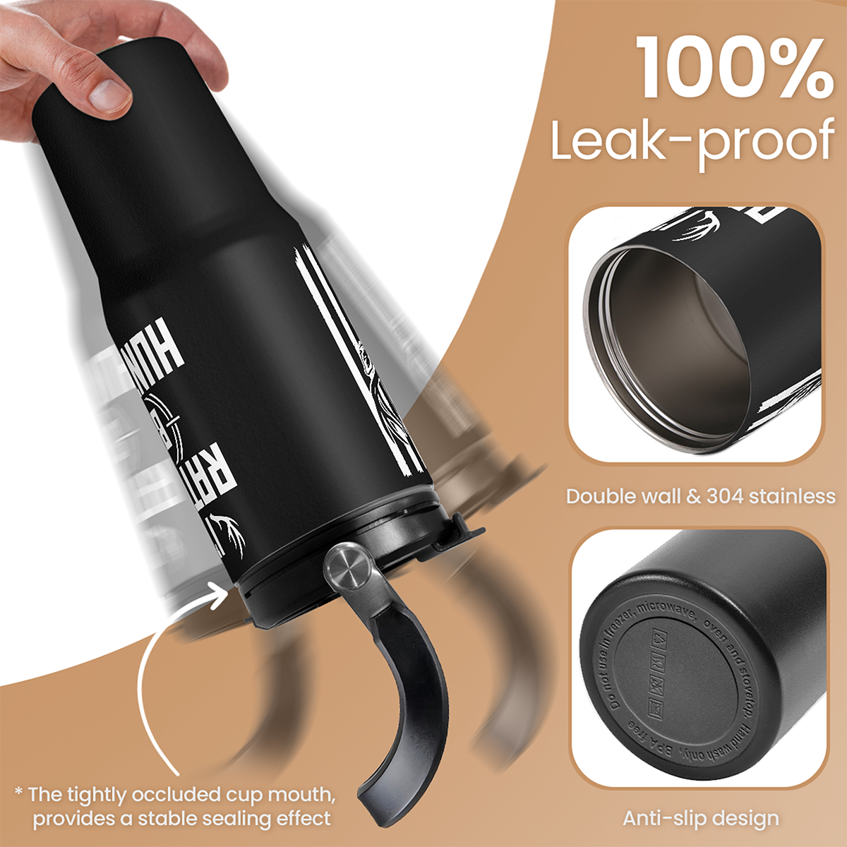 Black Hunting Flip Straw Tumbler with Handle 30oz