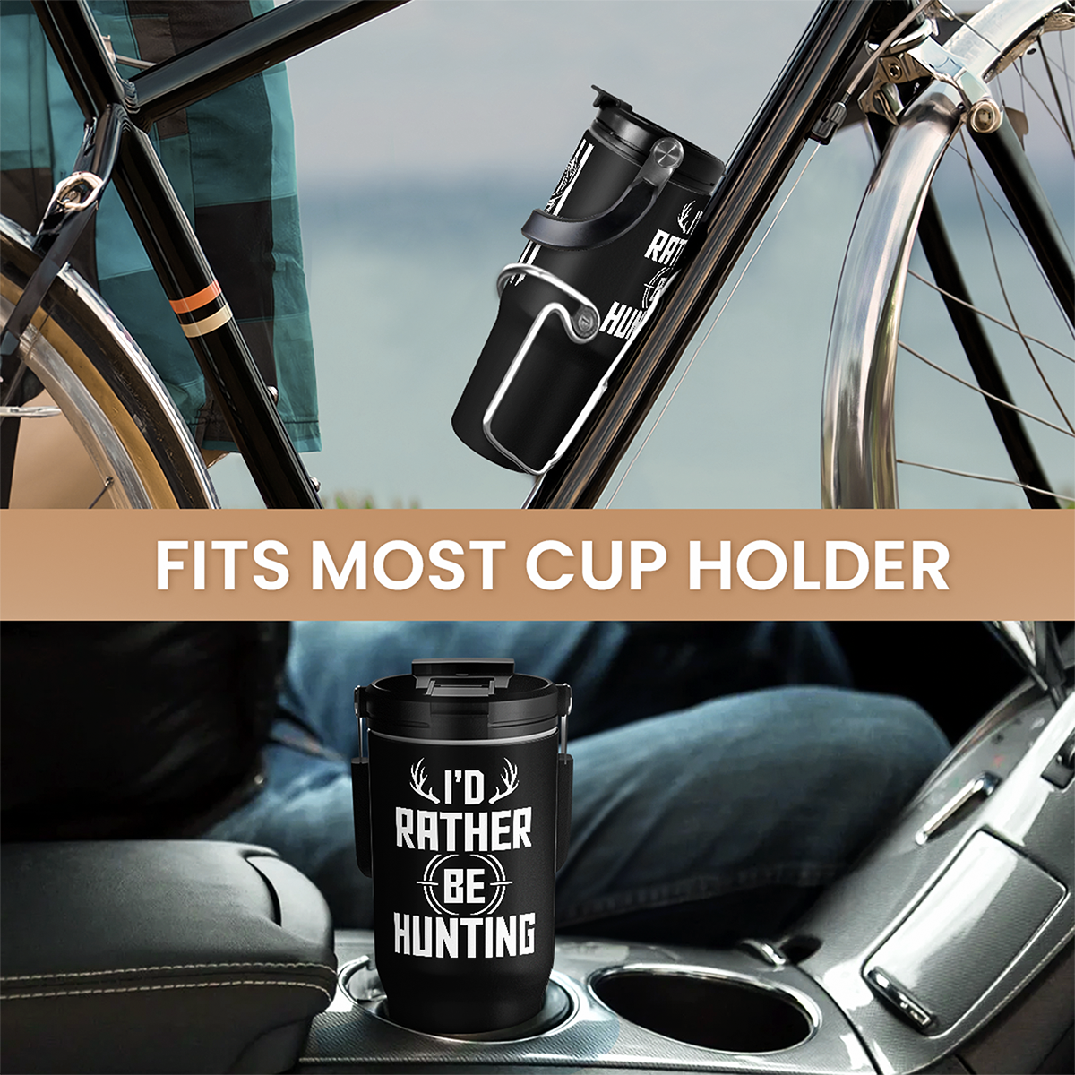 Black Hunting Flip Straw Tumbler with Handle 30oz