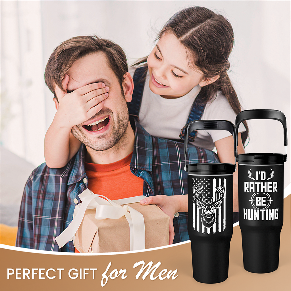 Black Hunting Flip Straw Tumbler with Handle 30oz