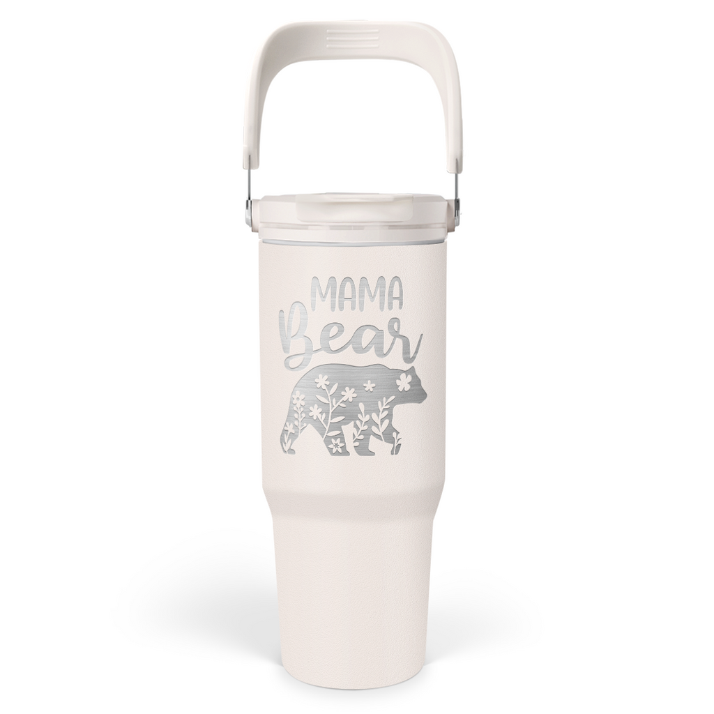 White Mama Bear Flip Straw Tumbler with Handle 30oz