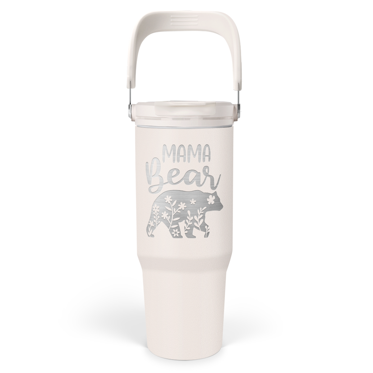 White Mama Bear Flip Straw Tumbler with Handle 30oz