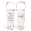 White Christian Flip Straw Tumbler with Handle 30oz