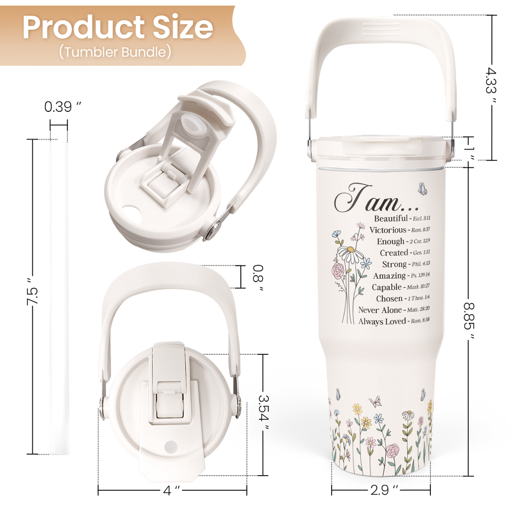 White Christian Flip Straw Tumbler with Handle 30oz
