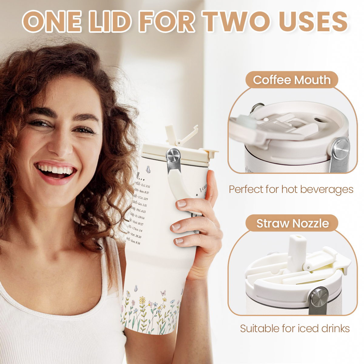 White Christian Flip Straw Tumbler with Handle 30oz