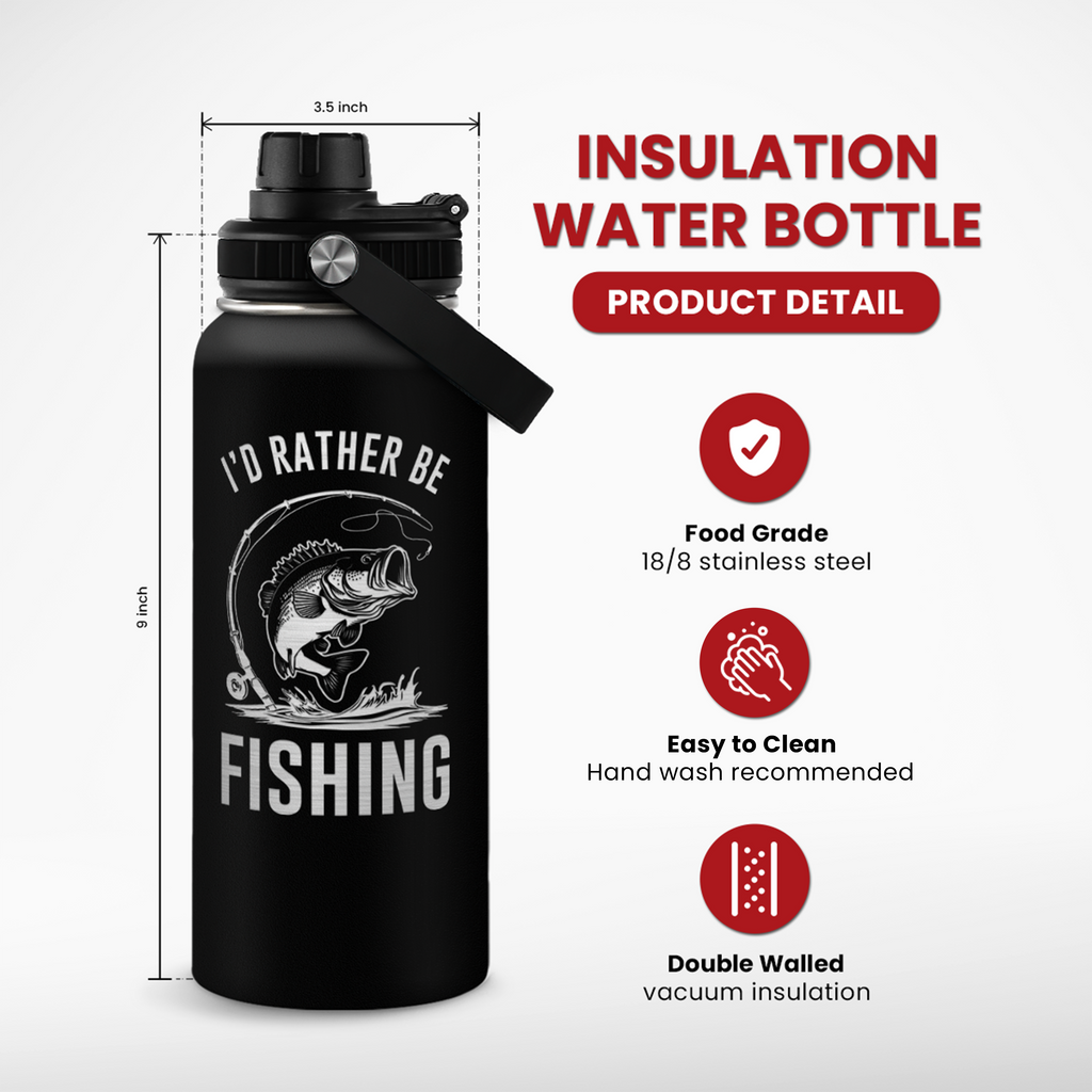 Black Fishing Chug Lid Water Bottle 32oz