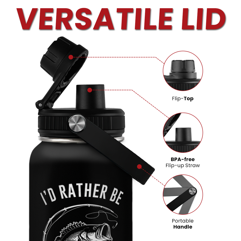 Black Fishing Chug Lid Water Bottle 32oz