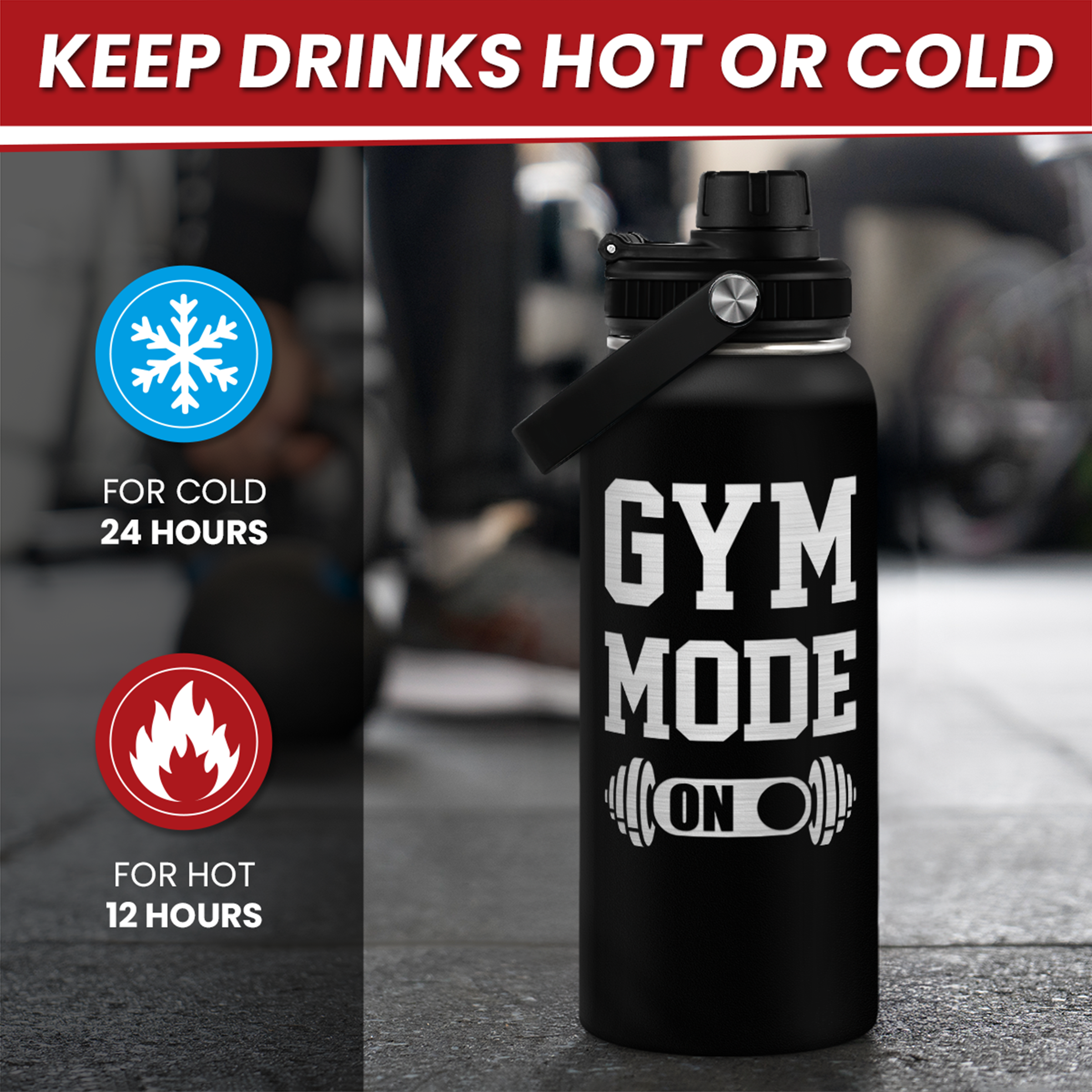 Black Gym Chug Lid Water Bottle 32oz