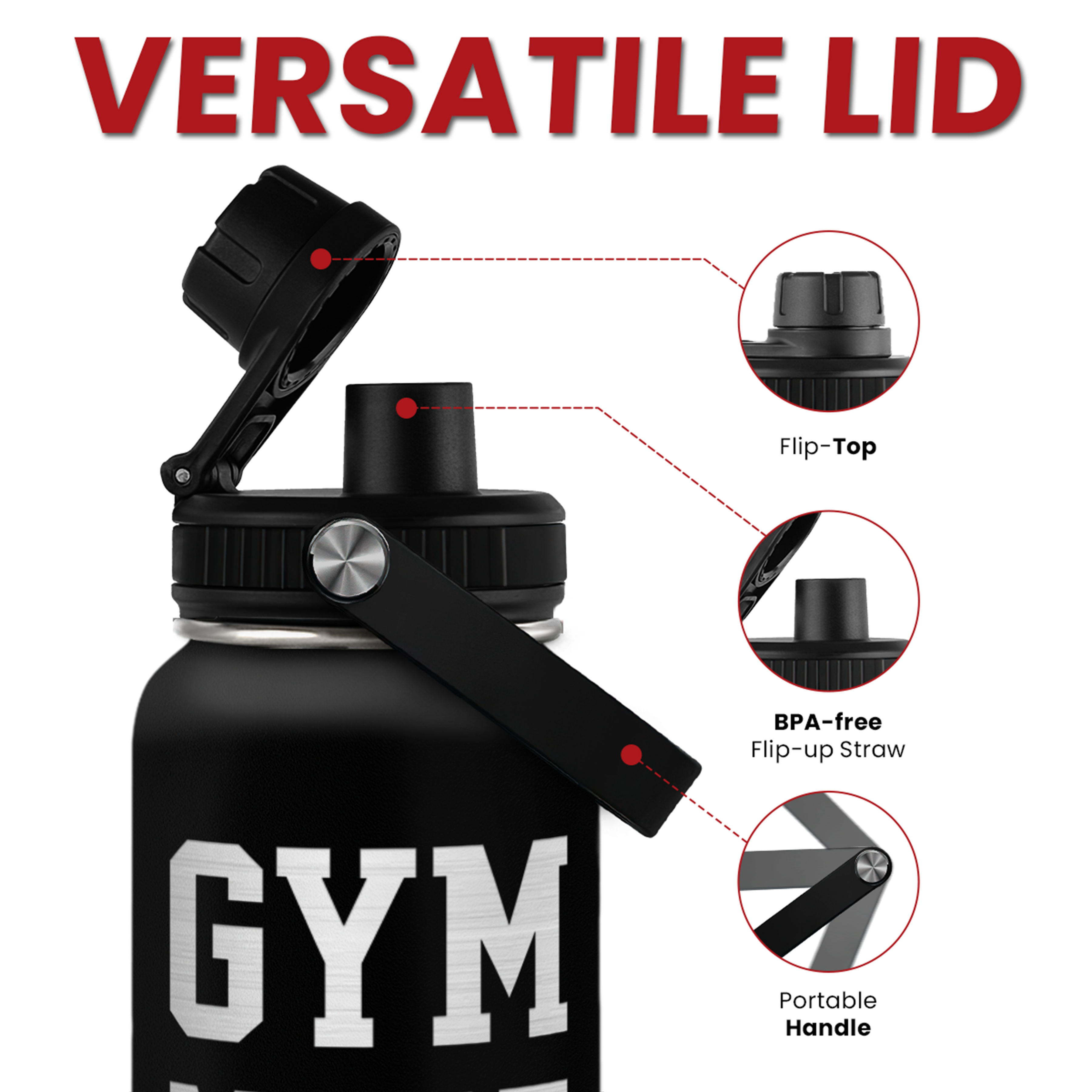 Black Gym Chug Lid Water Bottle 32oz