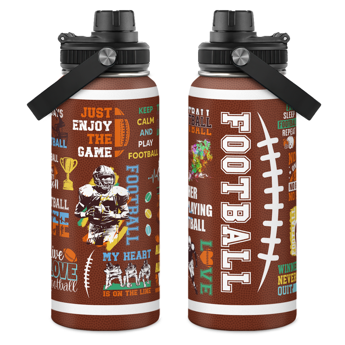 Brown Football Chug Lid Water Bottle 32oz