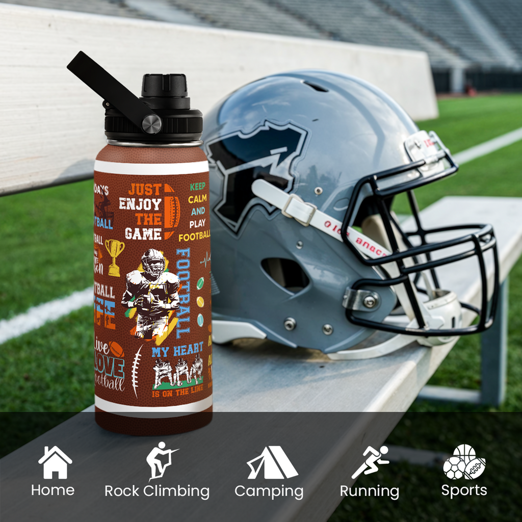Brown Football Chug Lid Water Bottle 32oz