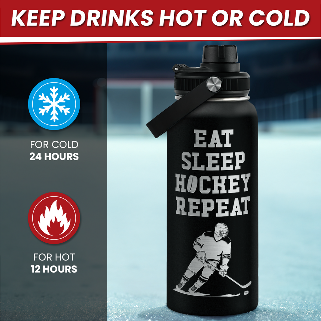 Black Ice Hockey Chug Lid Water Bottle 32oz