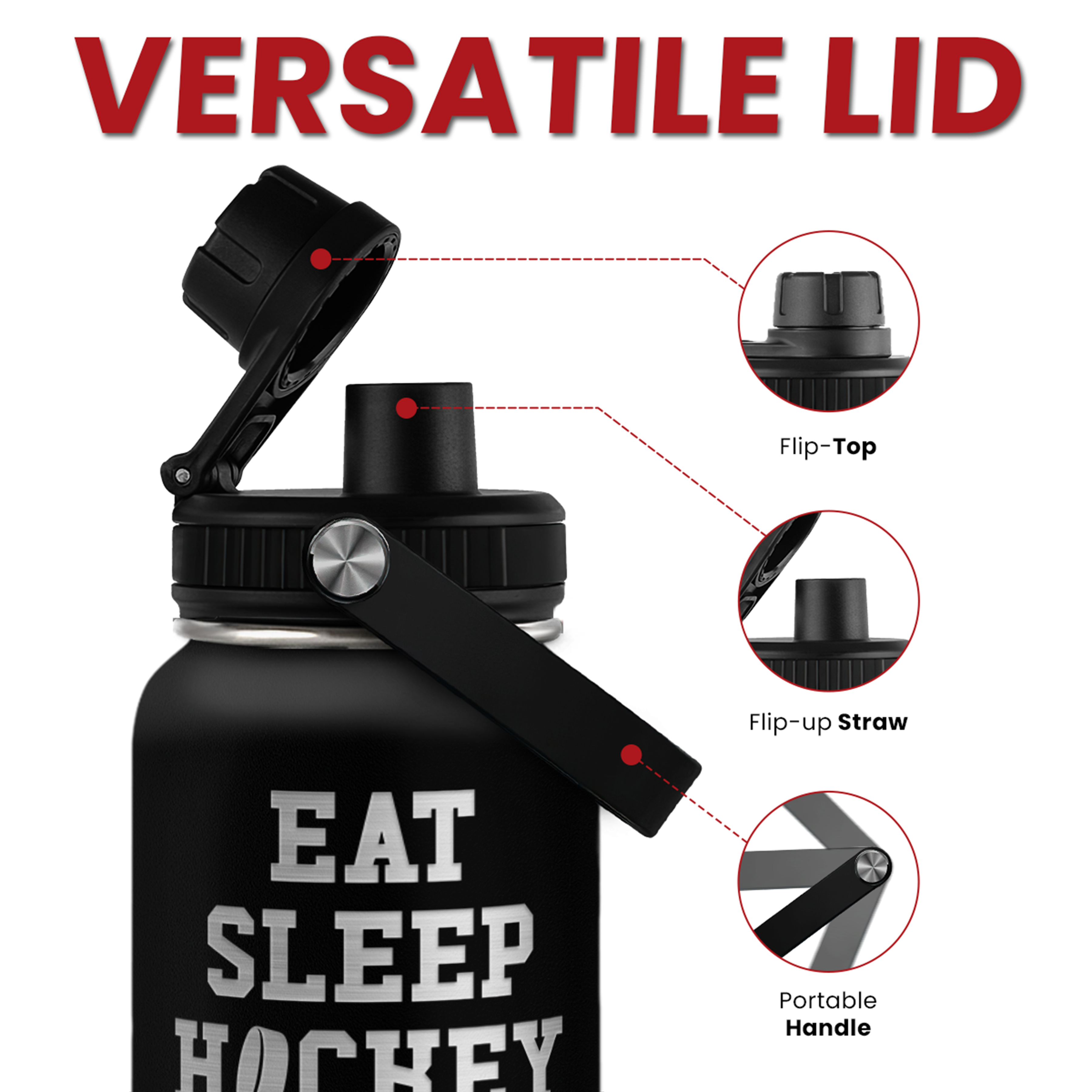 Black Ice Hockey Chug Lid Water Bottle 32oz