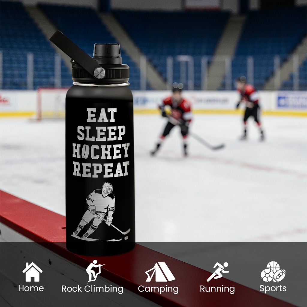 Black Ice Hockey Chug Lid Water Bottle 32oz