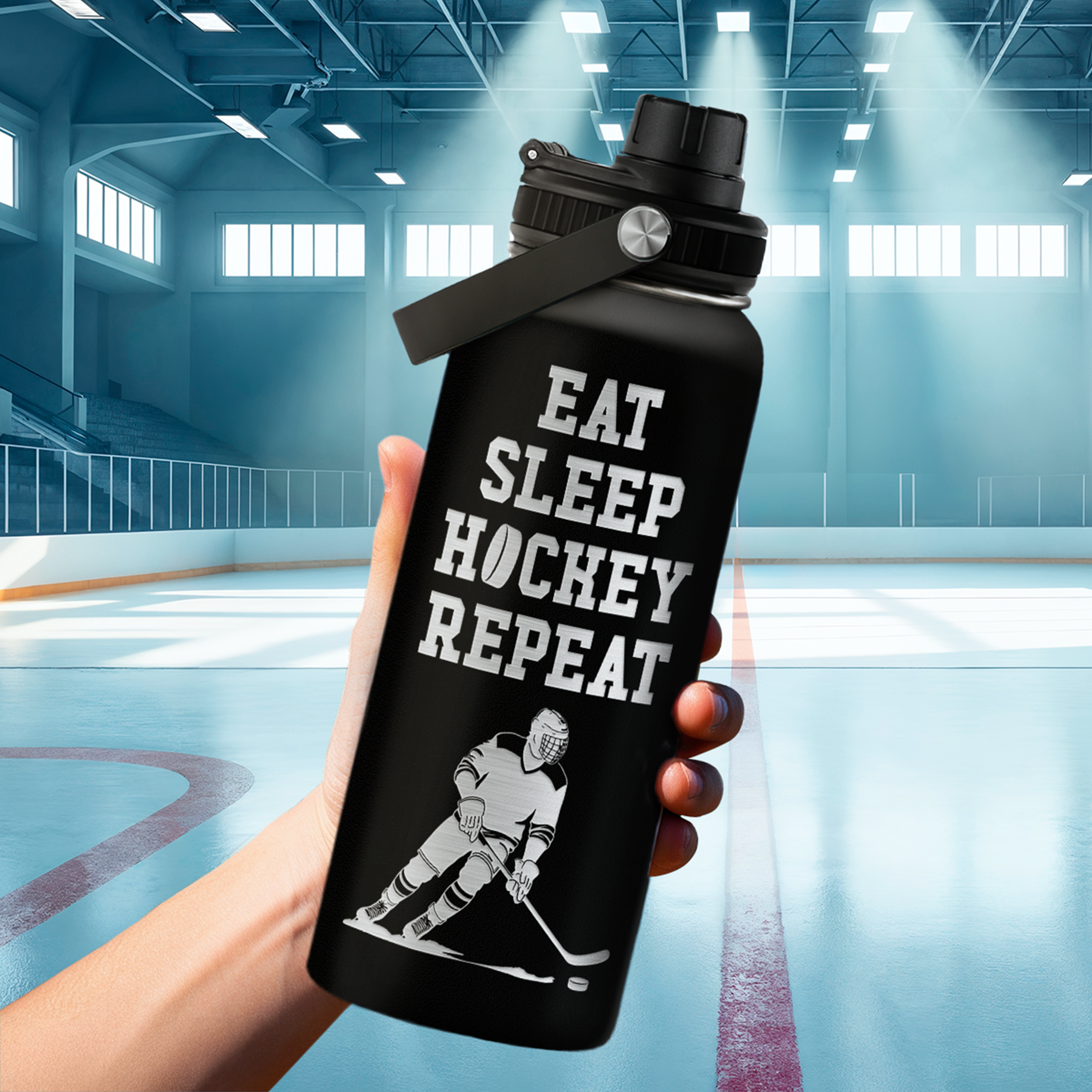 Black Ice Hockey Chug Lid Water Bottle 32oz