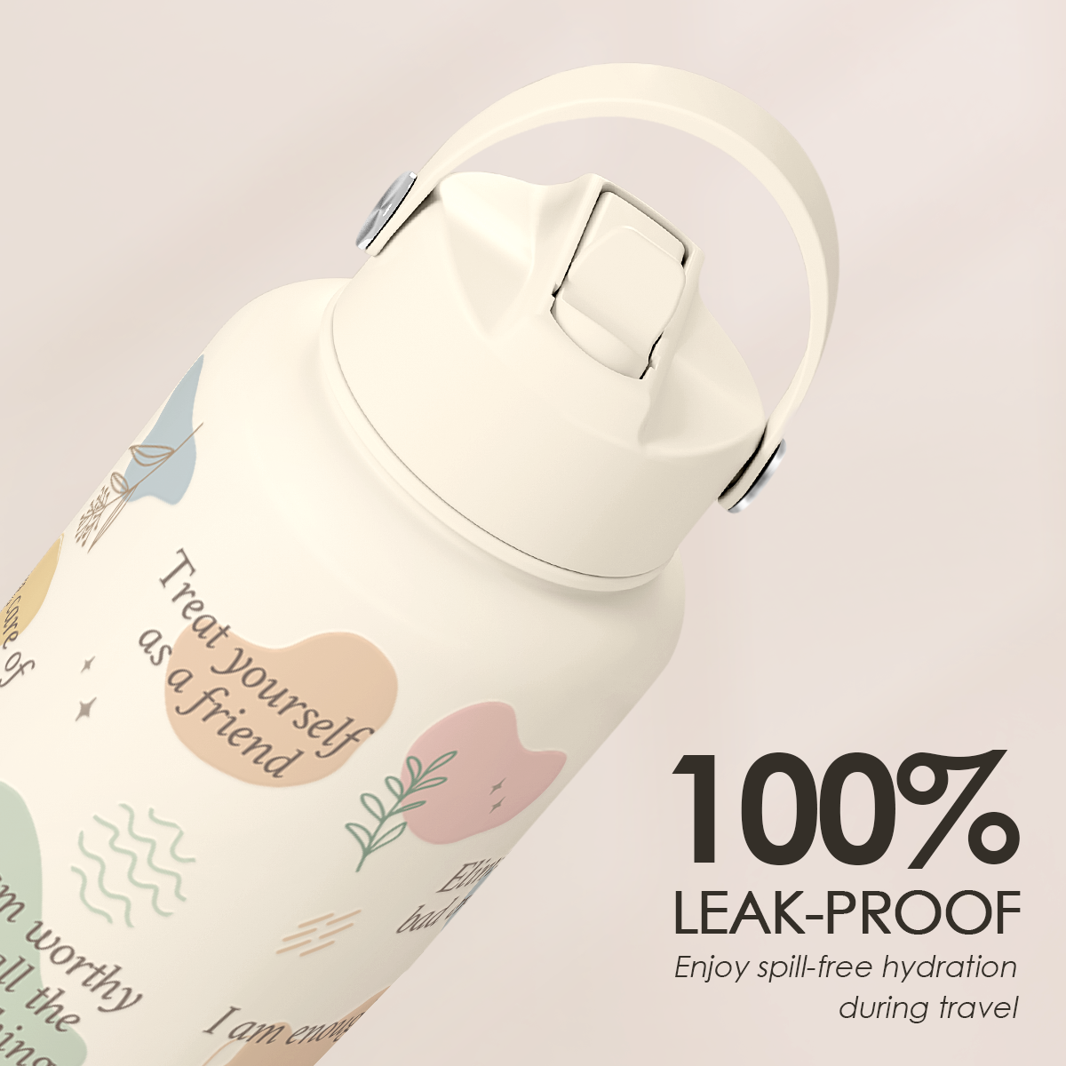 "Self Love Affirmation" Beige Inspiration SipChic | Straw Lid Water Bottle 32oz