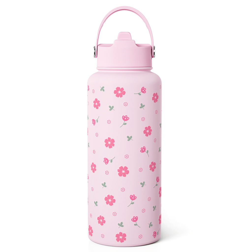 Pink Floral Daisy SipChic | Straw Lid Water Bottle 32oz