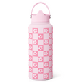 Pink Checker Daisy SipChic | Straw Lid Water Bottle 32oz