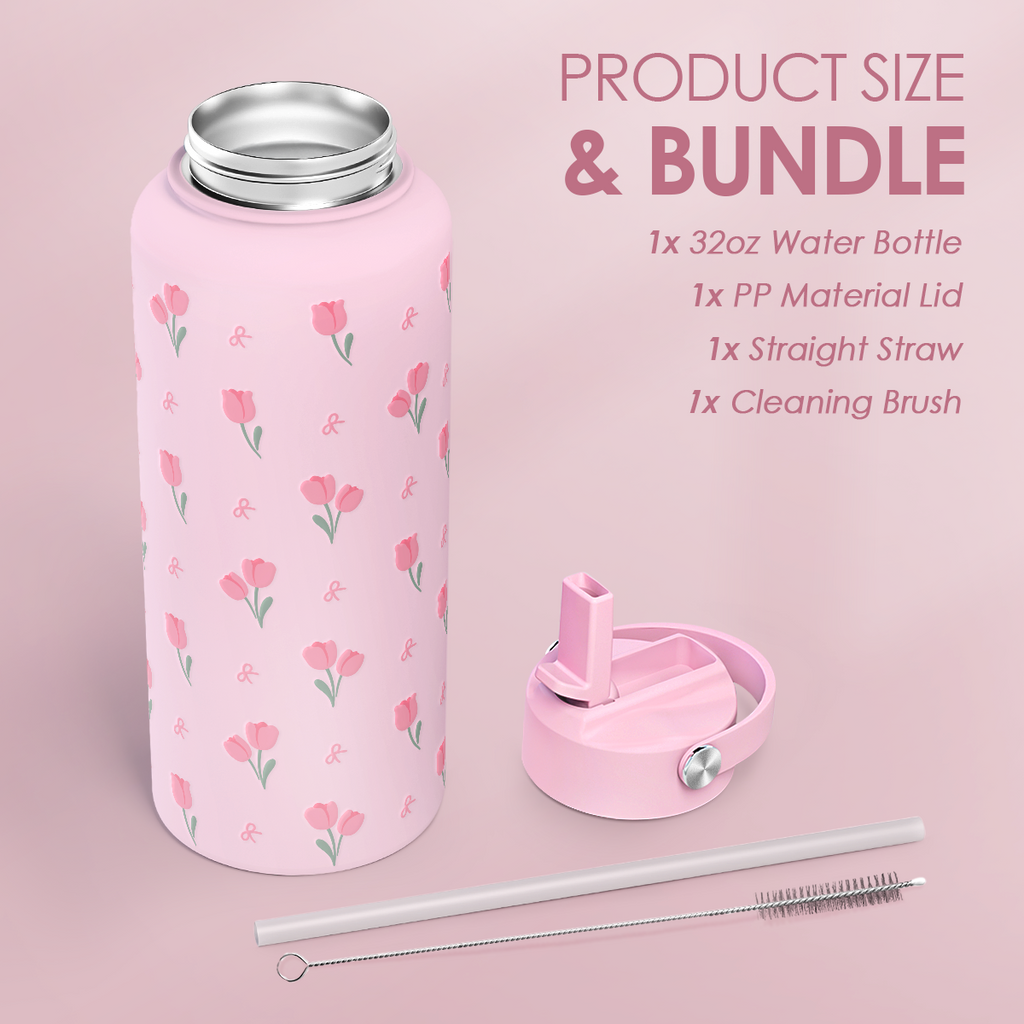 Pink Floral Tulip SipChic | Straw Lid Water Bottle 32oz