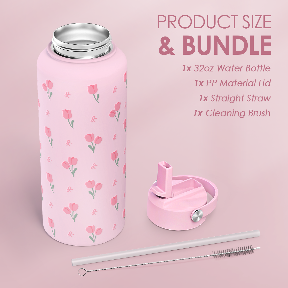 Pink Floral Tulip SipChic | Straw Lid Water Bottle 32oz