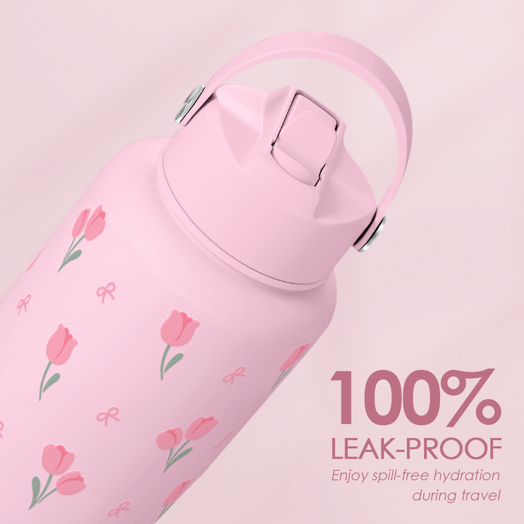 Pink Floral Tulip SipChic | Straw Lid Water Bottle 32oz