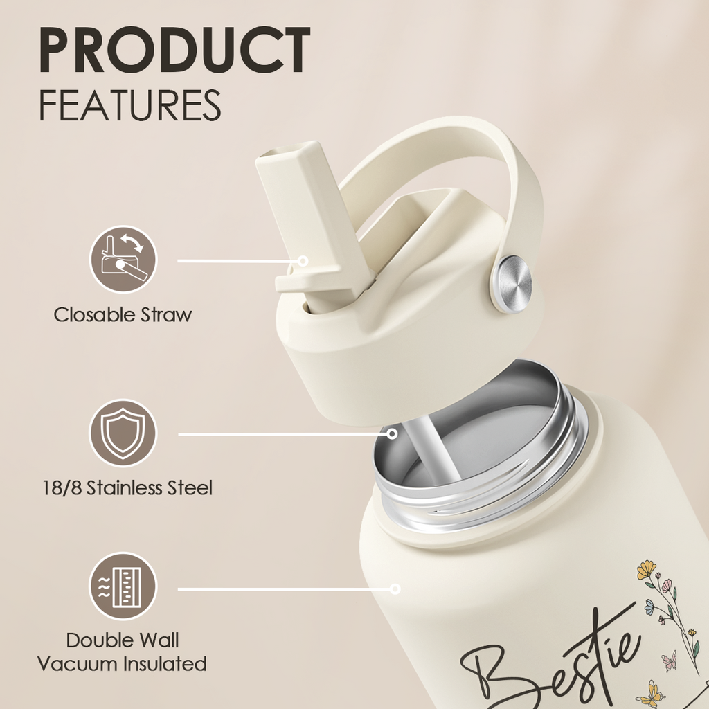 Beige Best Friend SipChic | Straw Lid Water Bottle 32oz