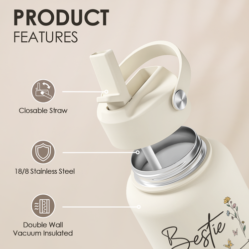 Beige Best Friend SipChic | Straw Lid Water Bottle 32oz