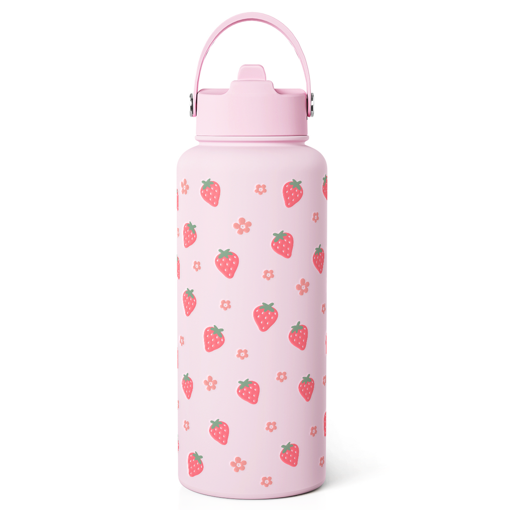 Pink Strawberry SipChic | Straw Lid Water Bottle 32oz