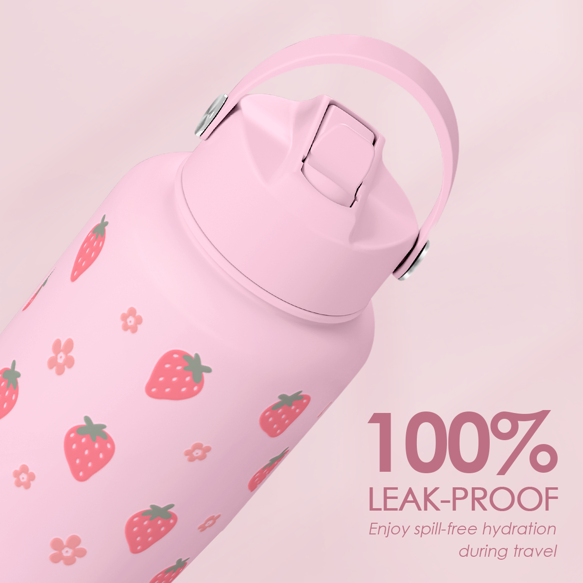 Pink Strawberry SipChic | Straw Lid Water Bottle 32oz