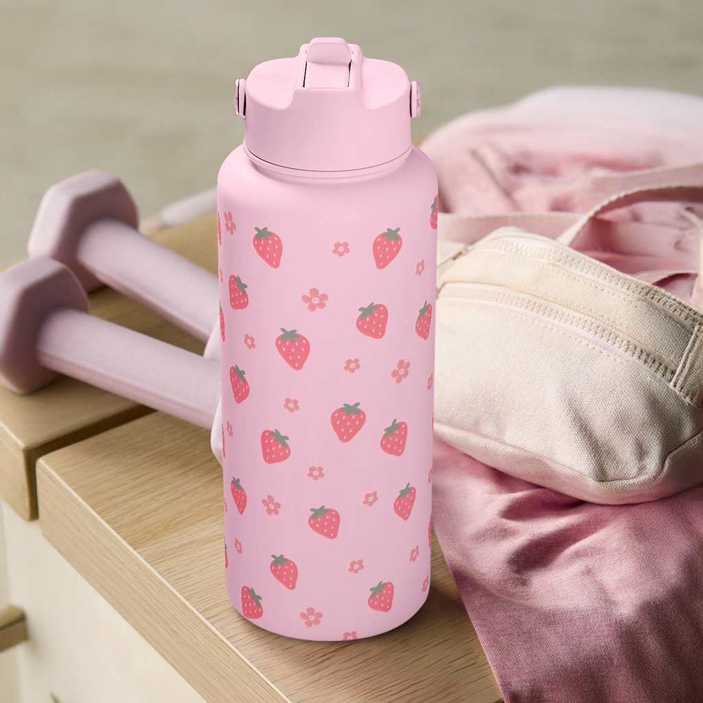 Pink Strawberry SipChic | Straw Lid Water Bottle 32oz