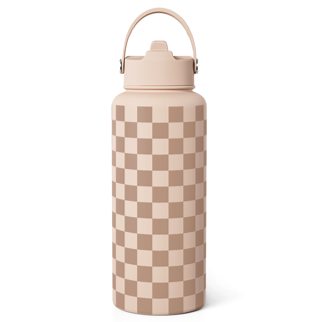 Brown Checker SipChic | Straw Lid Water Bottle 32oz