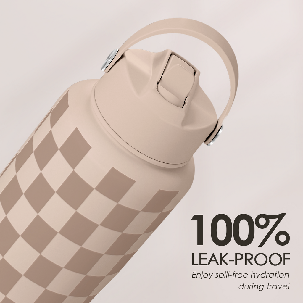 Brown Checker SipChic | Straw Lid Water Bottle 32oz