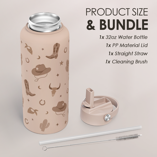 Brown Cowgirl SipChic | Straw Lid Water Bottle 32oz