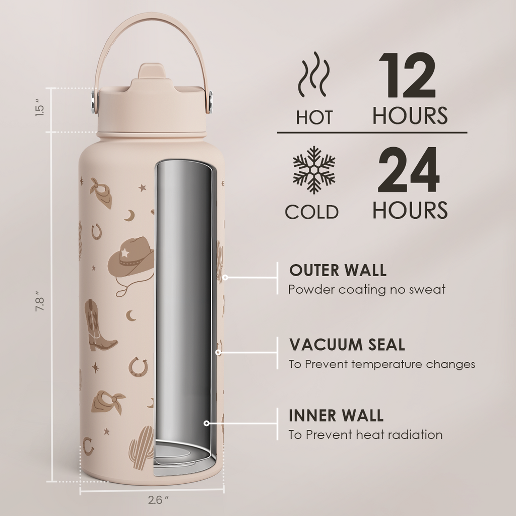 Brown Cowgirl SipChic | Straw Lid Water Bottle 32oz