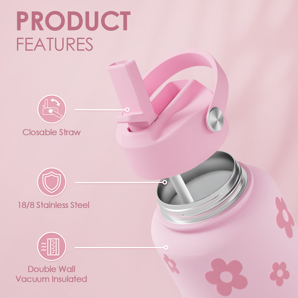 Pink Daisy SipChic | Straw Lid Water Bottle 32oz
