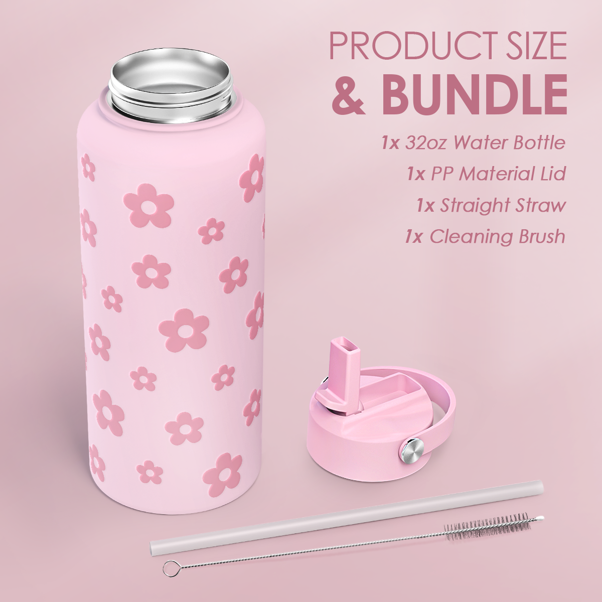 Pink Daisy SipChic | Straw Lid Water Bottle 32oz