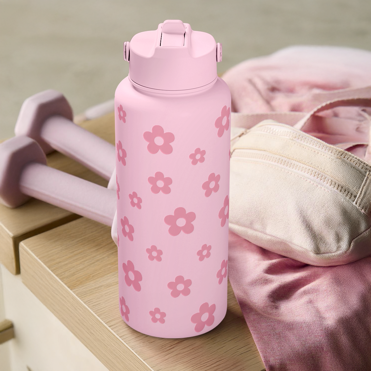 Pink Daisy SipChic | Straw Lid Water Bottle 32oz