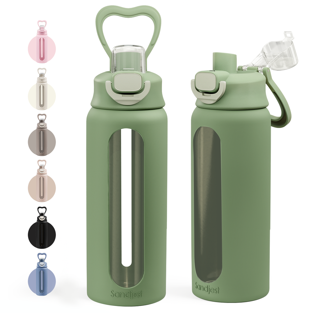 HydroElegance Glass Push-button Lid Water Bottle 24oz