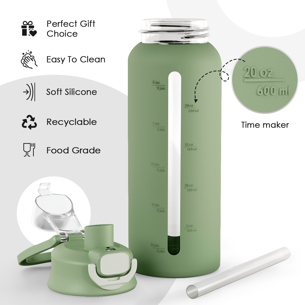 HydroElegance Glass Push-button Lid Water Bottle 24oz