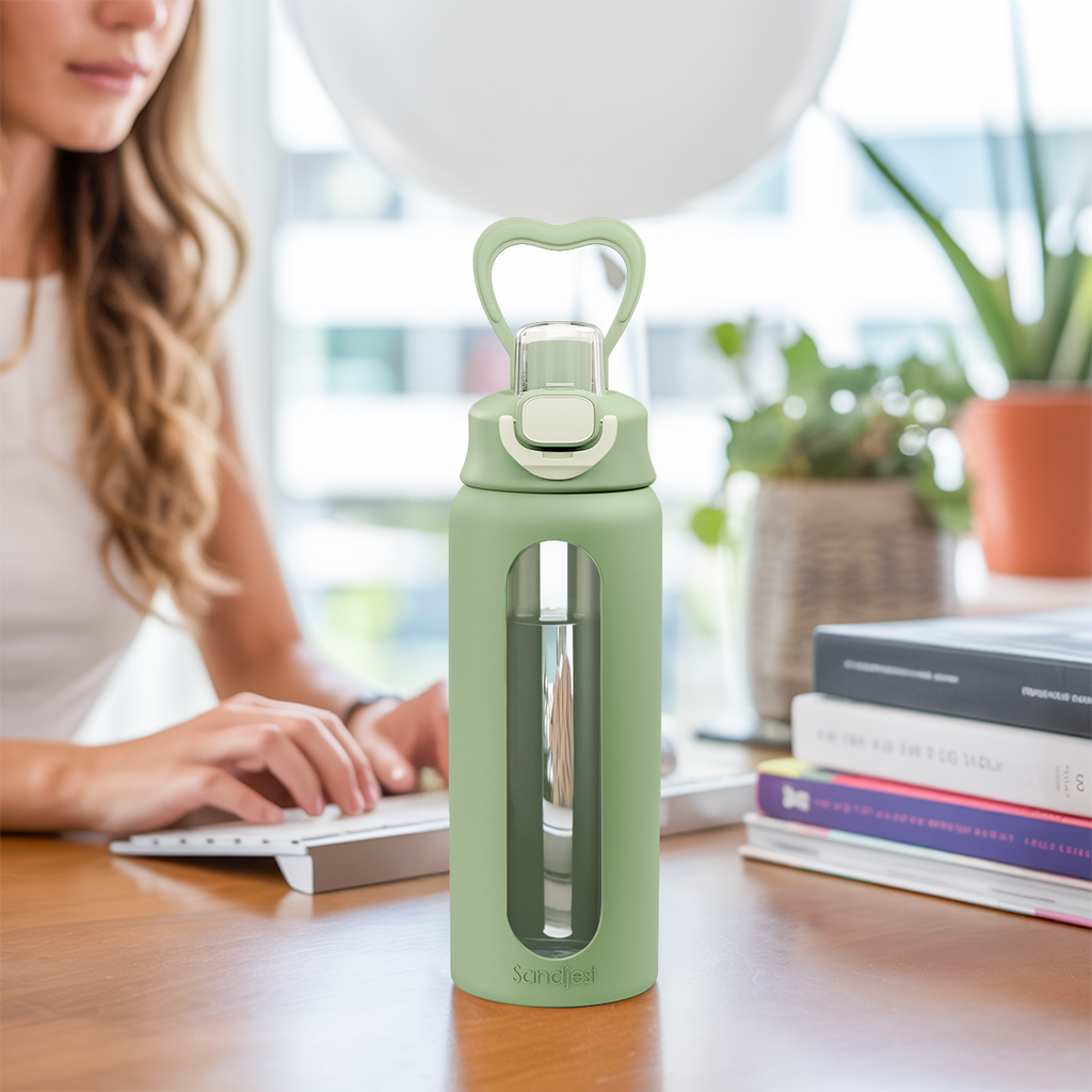 HydroElegance Glass Push-button Lid Water Bottle 24oz