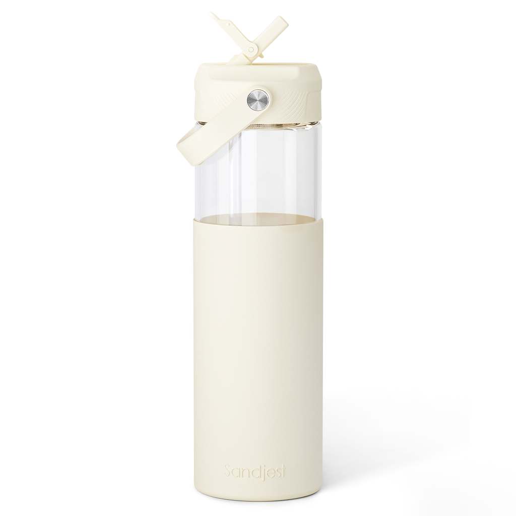 AquaChic Glass Covered-up Straw Lid Water Bottle 20oz