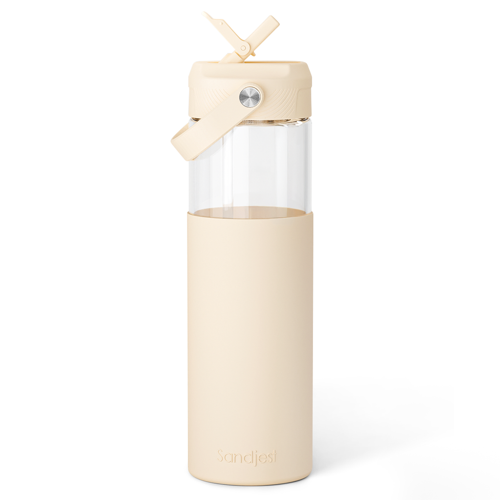 AquaChic Glass Covered-up Straw Lid Water Bottle 20oz